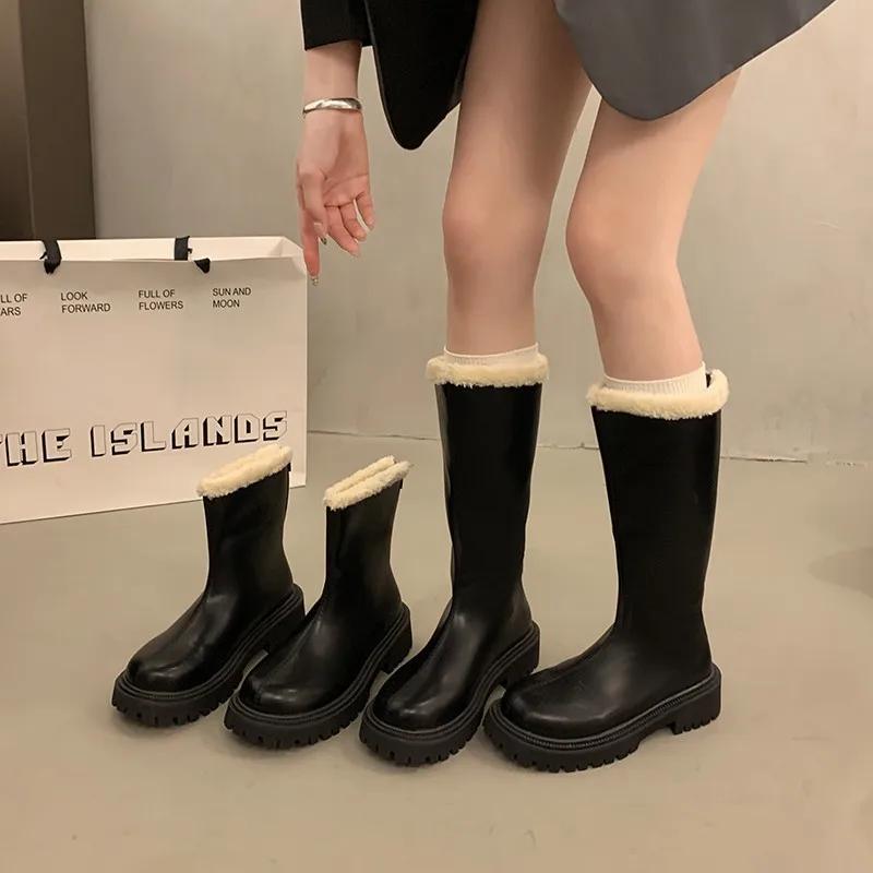 2024 Retro Western Cowboy Boots Chunky Heel Round Head Fashion Boots Thick Bottom Warm Snow Botas Versatile Women Shoes Gothic