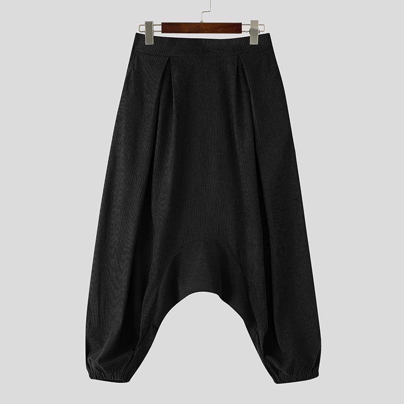 INCERUN Men Elastic Waist Casual Gothic Texture Baggy Drop-crotch Pants S чёрный