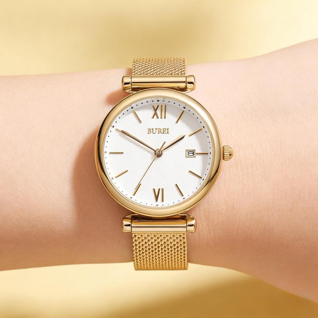 BUREI Quartz Analog Watch with Stainless Steel Slim and Perfect for and A Great Gift for and Perfect for Birthdays and Celebrations Stainless Women's