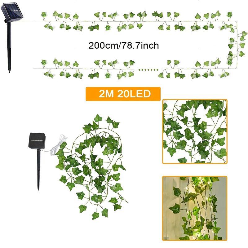 Solar Powered Rattan Leaf Light String Waterfall Light Fairy Flower Wreath Light Suitable for Courtyard Garden Balcony Parties