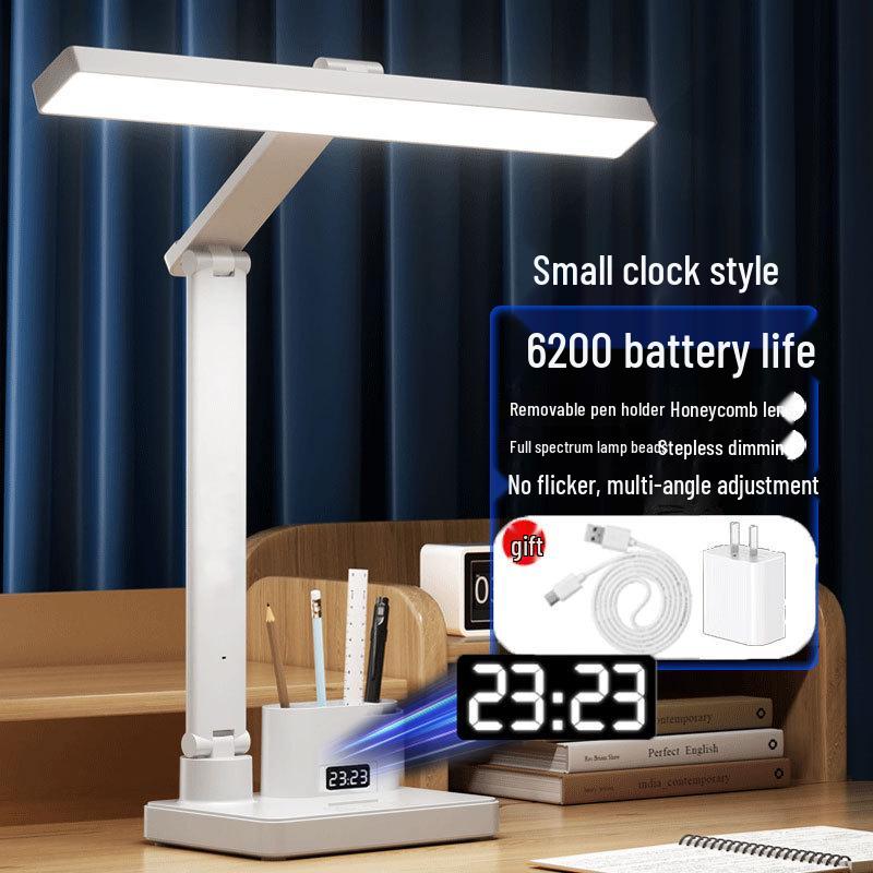 Smart Rechargeable Desk Lamp with Eye Protection and Clock for Students