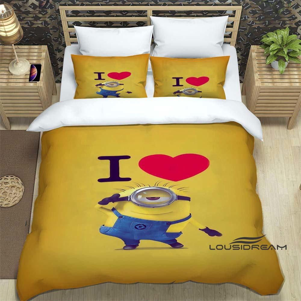 Trendy & Popular "Minions" Cartoon Print 3-Piece Bedding Set — Duvet Cover & Pillowcases (Suitable for Teens, Children, Boys &