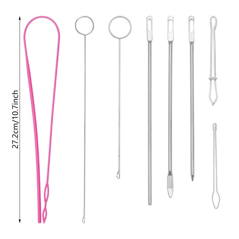 Juego de 8 Piezas de Herramientas Enhebradoras de Cordón Elástico Enhebrador de Cordón Flexible Gancho Giratorio para Cordón Pinzas Herramienta de Enhebrado para Costura