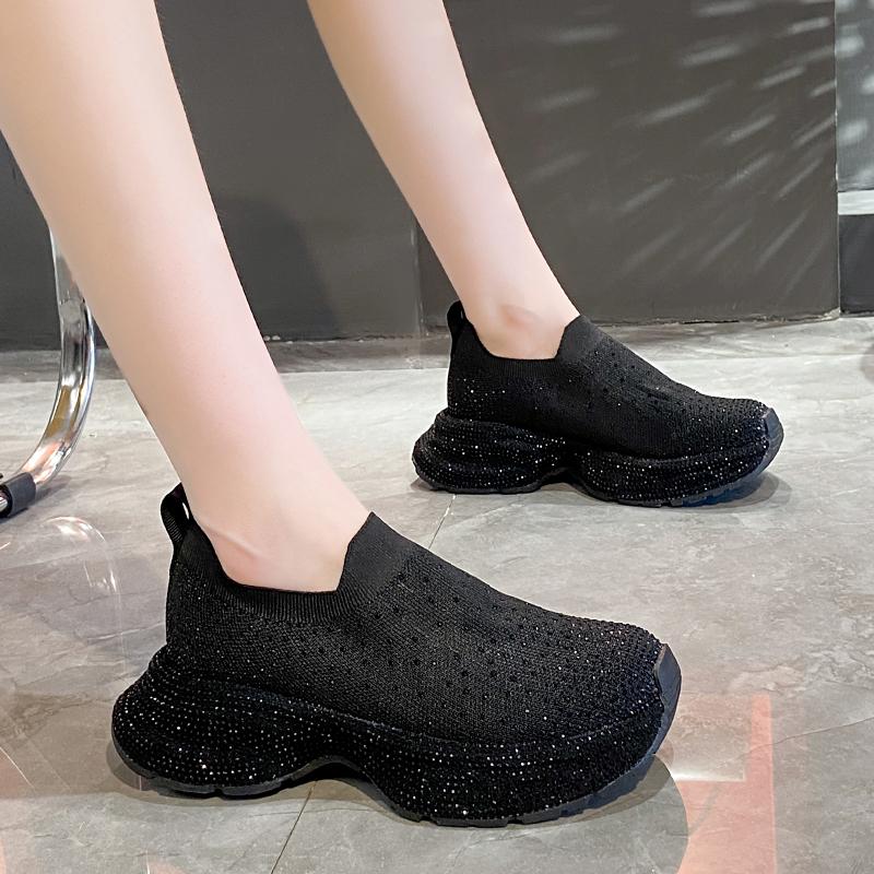Fashion 2025 Summer Autumn Women's High Quality Water Diamond Casual Shoes Luxury Thick soled Single Shoes Designer SLIP-ON Flat Shoes