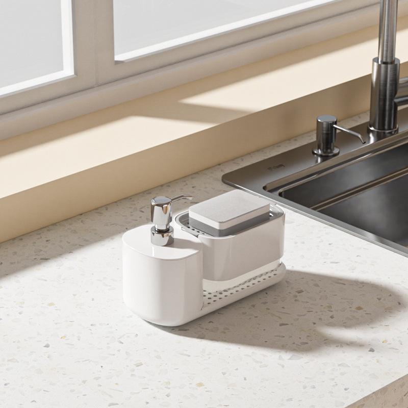 Stainless Steel Soap Dispenser & Dishcloth Rack for Kitchen