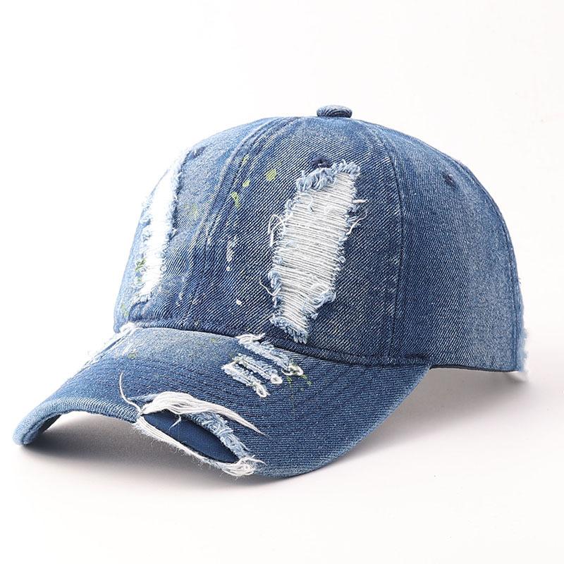Autumn Personalized Ripped Denim Baseball Cap Trendy European and American Water Fashion Graffiti Sunshade Cap Spot