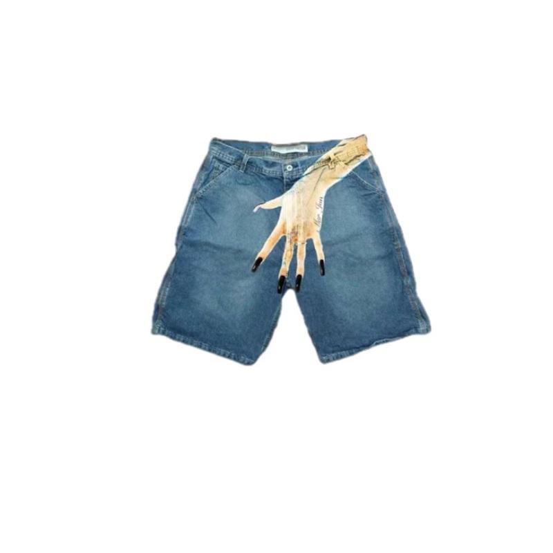 European And American Y2K Hip-hop Trend Pattern Printed Denim Shorts Couple Casual Trousers