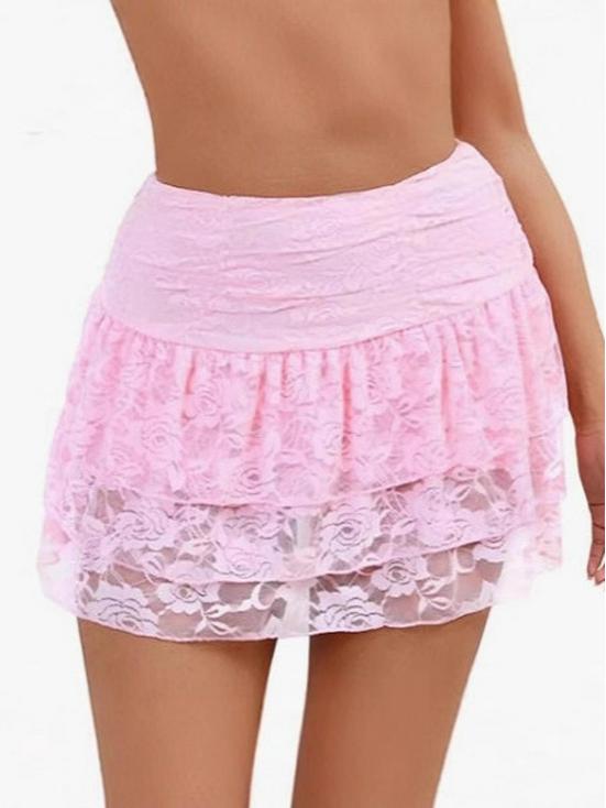 European & American Multi-layer Lace Trim Stacked Mini Midi Skirt – Sexy Fashion for Trendy Women