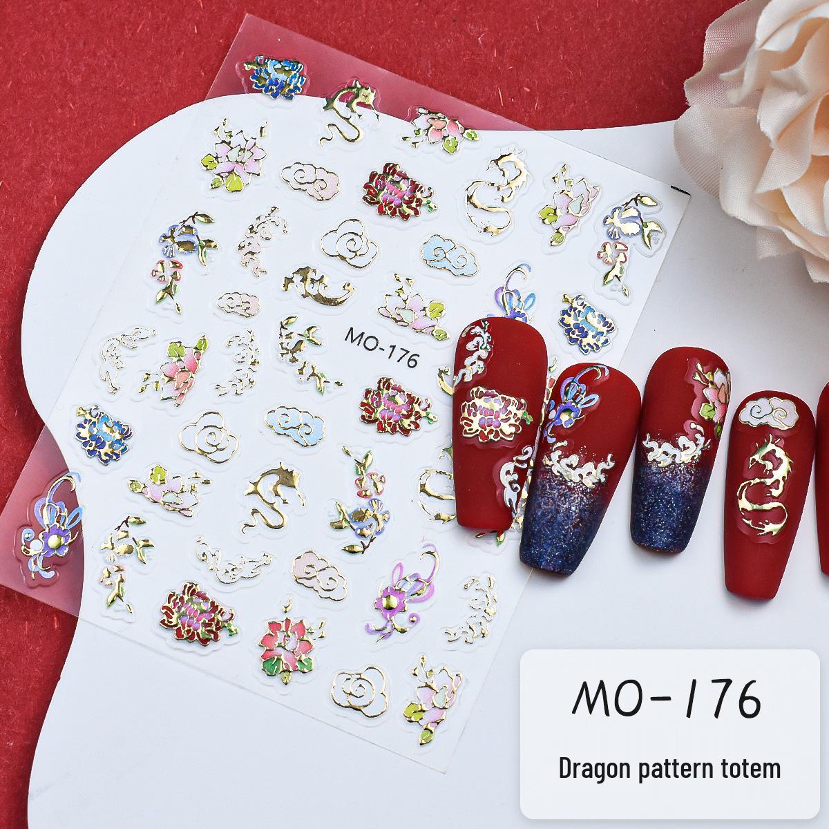 5D Chinese Dragon Pattern Nail Art Stickers: Embossed Gel Polish for New Year Wealth Attraction