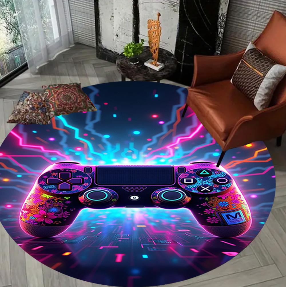 Gamer Game Controller Round Carpet Living Room Bedroom Atmosphere Decor Rug Non Slip Washable Floor Mat Gift for Gamers