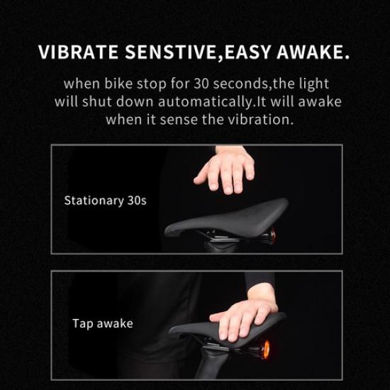 Bicycle Rear Bike Light for Road Bike with Brake Alert Function + 4 flash modes