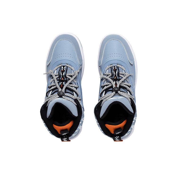 Li Ning Youth  Childrens Sports Lifestyle Series Pattern Shock Absorption Rebound Mid-Top Childrens Sneakers Kids Sneakers Soft-Gray Blue YKCS222-1