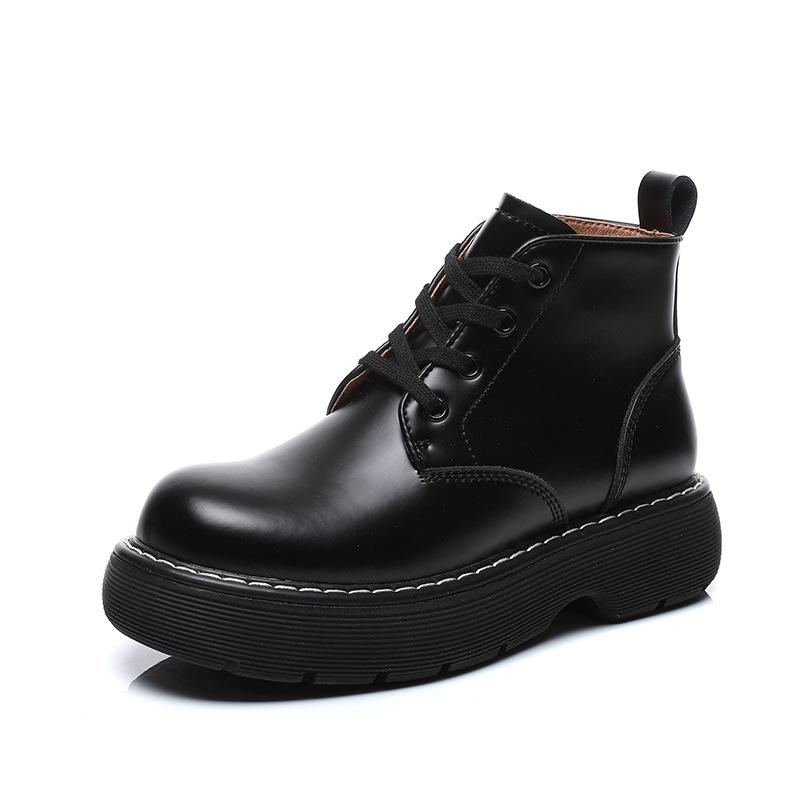 Genuine Leather Martin Boots Women Spring Thick-Soled Lace-Up 2022 Newest Retro Platform Ankle Boots For Ladies