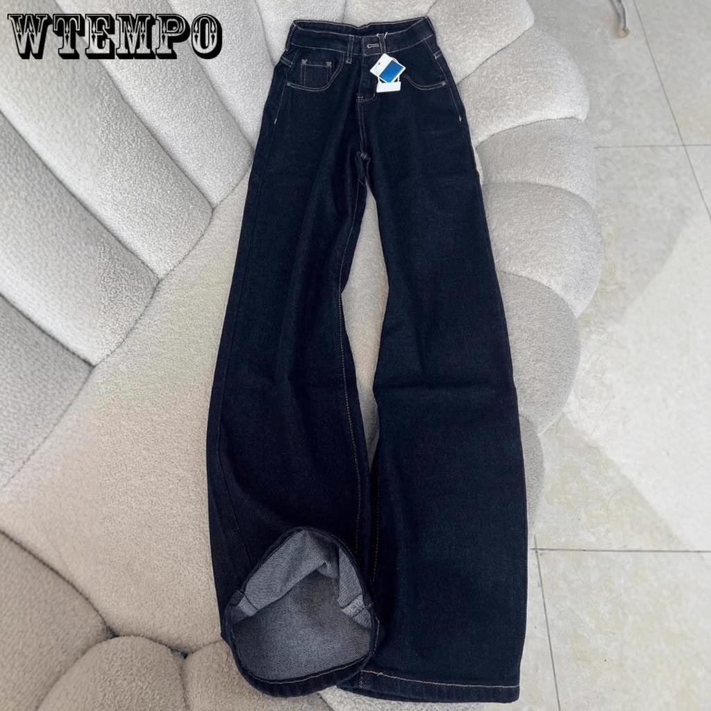 American Retro Dark Blue Micro Flared Jeans Women's Autumn High Waisted Loose Wide Leg Pants