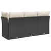 Vidaxl Garden Sofa With Cushions, 3-Seater, Black, Poly Rattan