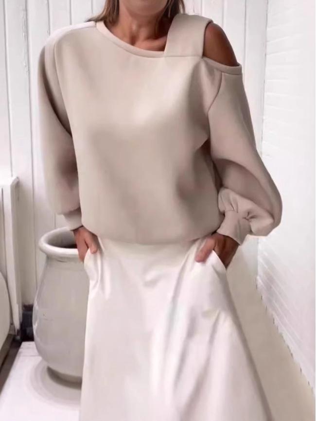 2024 Women's Casual Off-the-Shoulder Loose Fleece Sweatshirt - Autumn Long-Sleeved