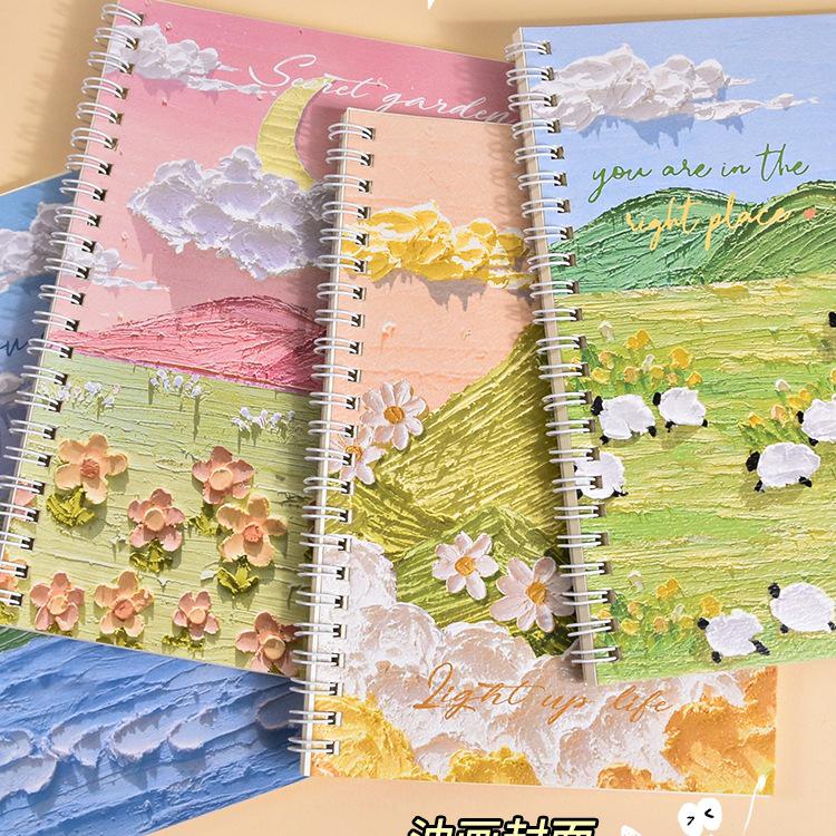 Cartoon Oil Painting A5 Side-Bound Lined Notebook - Cute, Thick, Student-Friendly