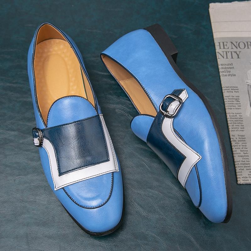 Fashion Luxury Blue Elegant Leather Shoes Men Large Size 48 Brand Handmade Men's Loafers Casual Designer Oxfords Men Flats Dress Shoes