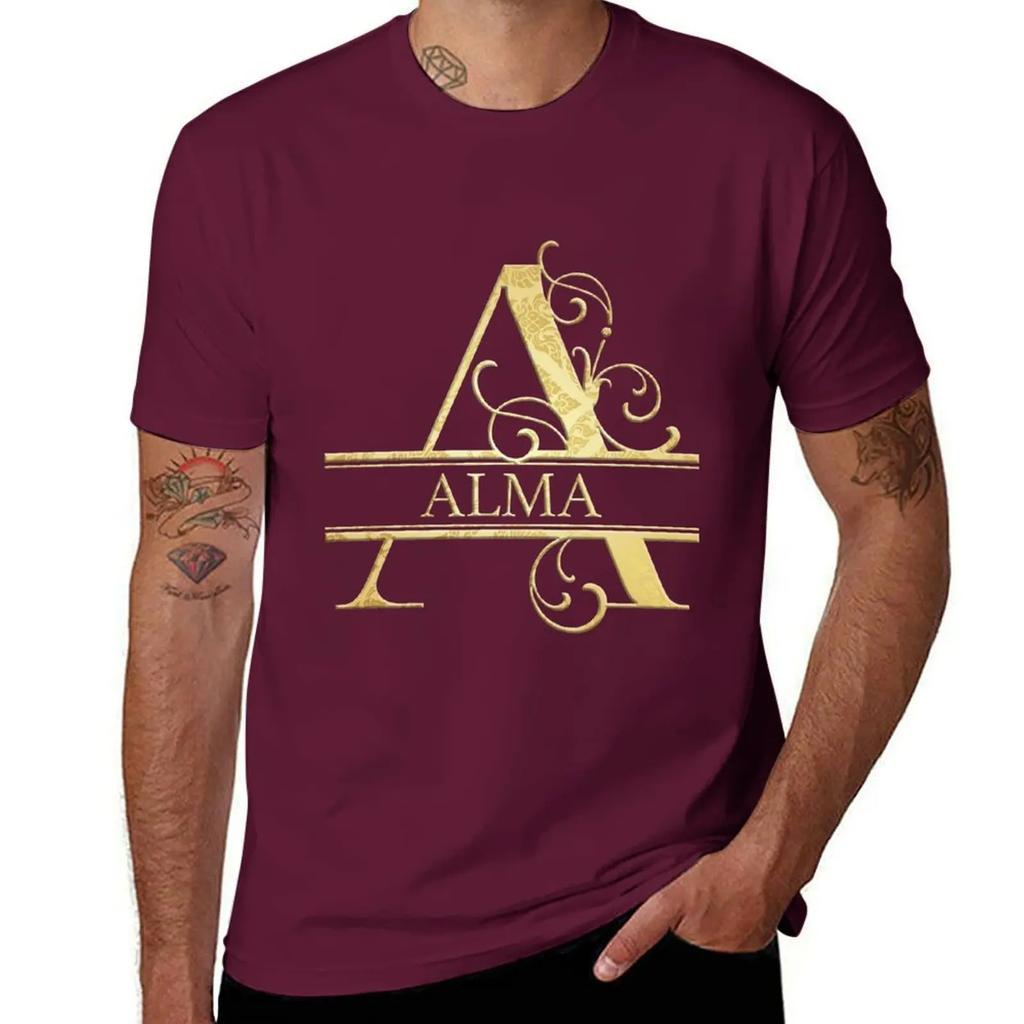 Alma Name - Monogram Letter A The Name Alma Gift For Alma T-Shirt Anime Clothes Sublime Plain Mens Funny T Shirts