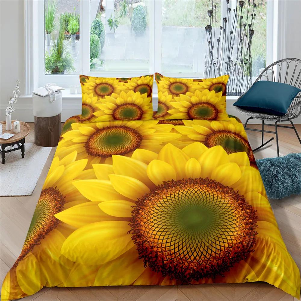 Sunflower Rainbow Duvet Cover Yellow Flowers for Children Girl Women Floral Colorful Polyester Quilt Cover Bedroom Decorations