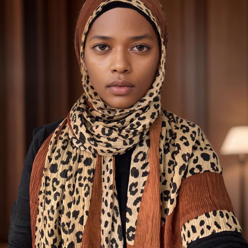 New Malaysian Leopard Print Crumpled Scarf, Literary and Retro Women's Head Scarf