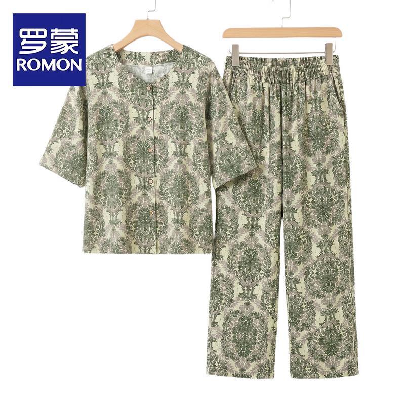 ROMON Women s Floral Short-Sleeve Two-Piece Summer Set 3XL