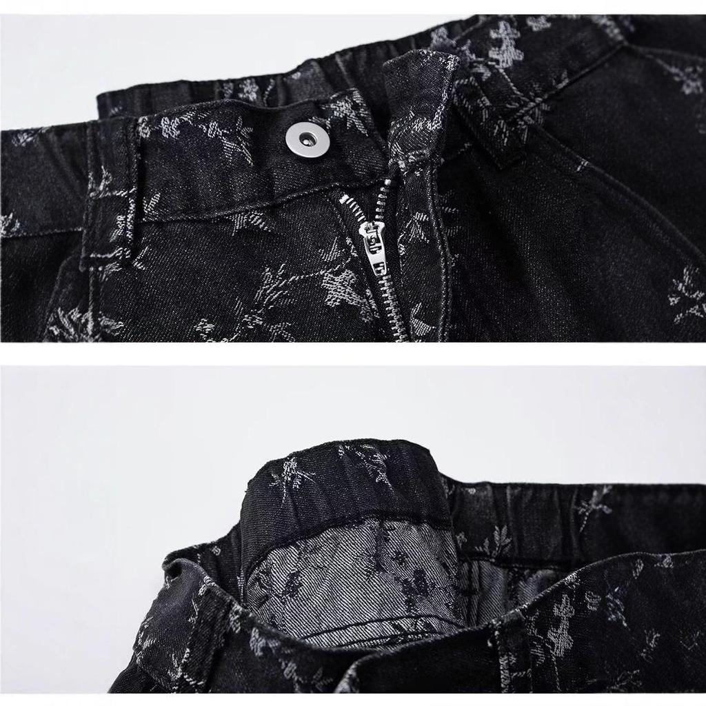 Fashion Men's Statement Streetwear Jeans, Vintage Wash Wide-leg Pants with Half-elastic Waist, Versatile Pants for Everyday & Laid-back Style