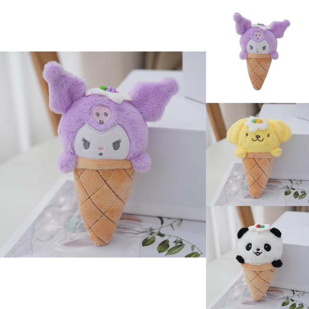Cute Sanrio Ice Cream Plush Keychain My Melody Kuromi Panda Dog 13cm