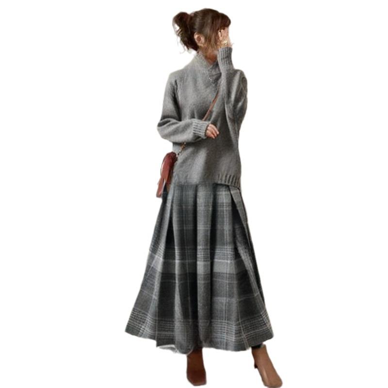 2024 Jesień/Zima Japoński Golf Sweter i Spódnica Zestaw