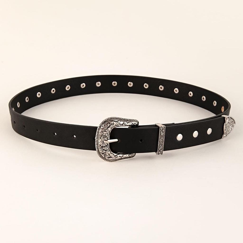 Studded Belt Western Belt Y2K Gal Wide Black Korean Street Style Dance Costume Stylish 110cm [Lamerry] Men's Women's