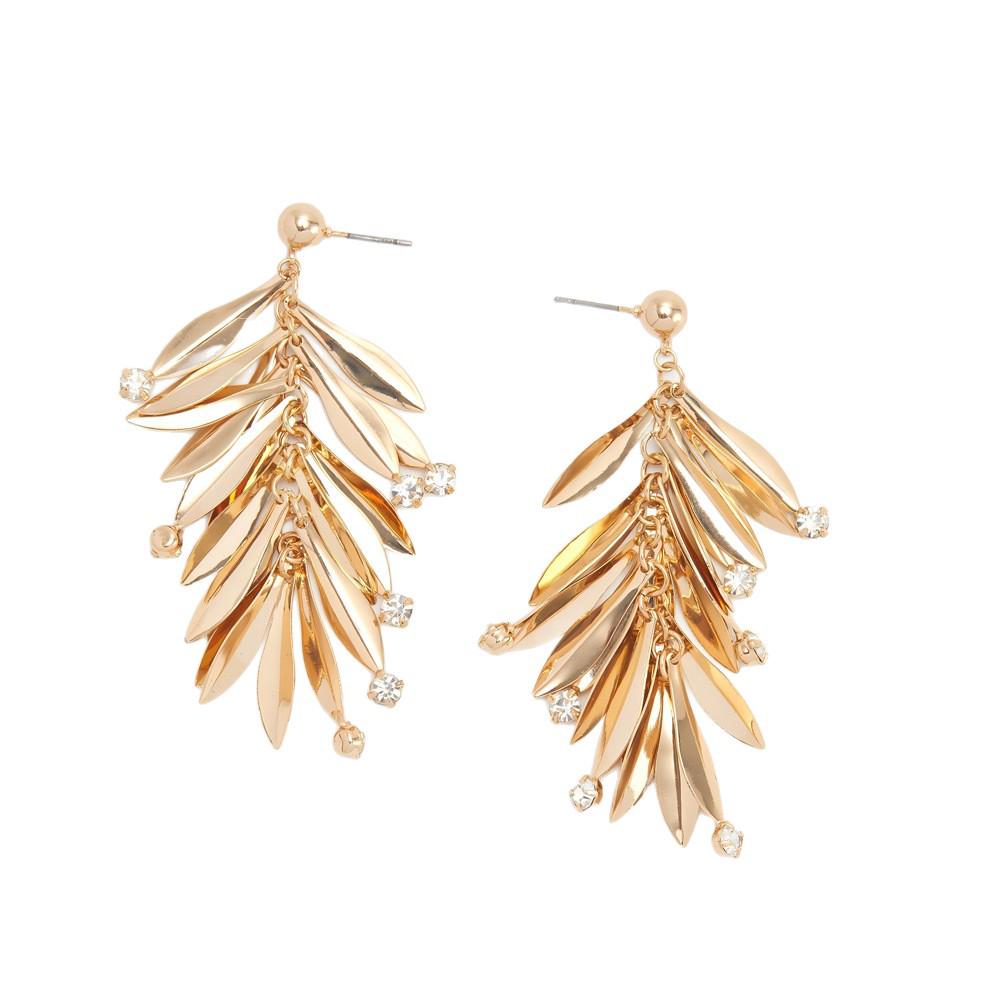 Exquis Longs Boucles d'Oreilles Feuille à Franges avec Diamants Micro-sertis - Design de Niche Élégant pour un Effet Amincissant