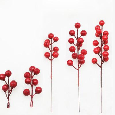 7/12 Head Foam Red Holly Berry Branch for Holiday Decor