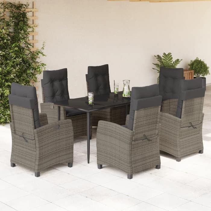 VidaXL Garden Dining Set with Cushions 7 Pcs, Table and Chairs with Adjustable Backrest, Outdoor Furniture, 3212787