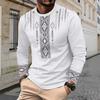 Etnisch Tribaal Print Lange Mouwen T-shirt, Stijlvolle Casual Top Voor Mannen