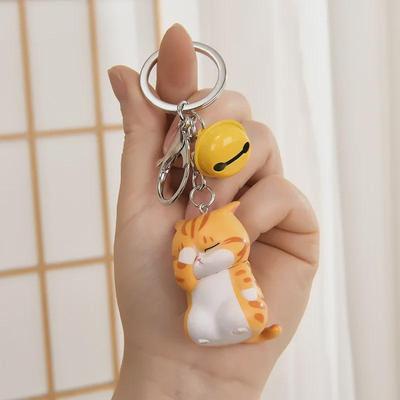 Set mit 3 Schlüsselanhängern mit Cartoon-Kätzchen: Süße Katzen-Gesichtsbedeckung, Puppentaschenanhänger, kleine Geschenke