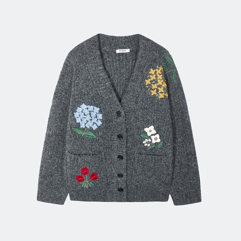 

DIMANAF 2025 Plus Size Autumn Sweaters Coat Cardigan Pockets Women Pattern Printing Buttons Sweaters Knitting Loose Sweater сірий