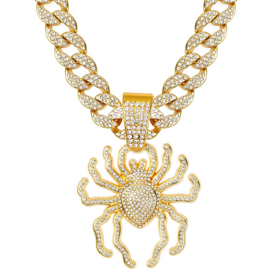 European and American Punk Trend Three-dimensional Large Spider Pendant Necklace Hip-hop Street Dance Diamond-encrusted Cuban Chain Men's Accessories