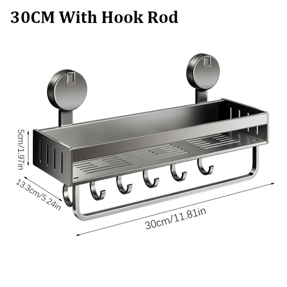 Carbon Steel Suction Cup Bathroom Rack No-punch Wall Mount Shower Storage Shelf 30/40CM Strong Load-bearing Capacity