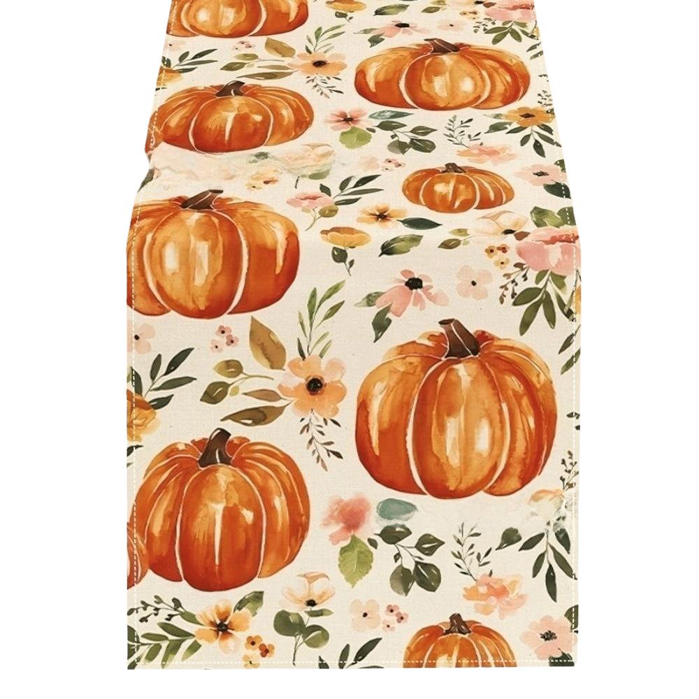 Maple Leaf Pumpkin Table Runner Flower Halloween Tablecloth Autumn Wedding