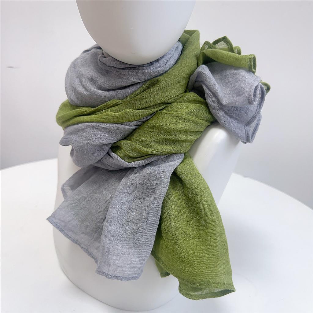 Two-Color Spliced Cotton And Linen Scarf, Very Soft To The Touch, With A Sense Of Drooping, Support