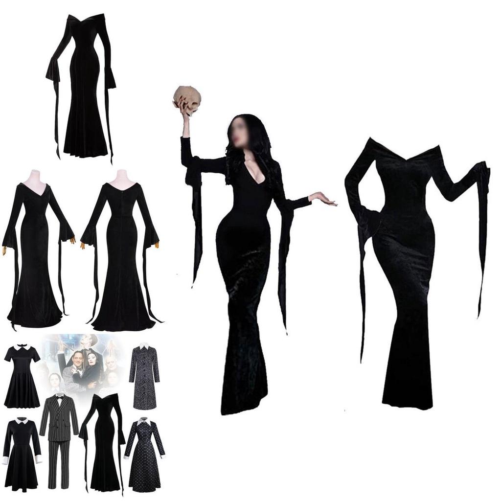 Wednesday Morticia Addams Dress Onepiece Cosplay Costumes For Adults Halloween Party