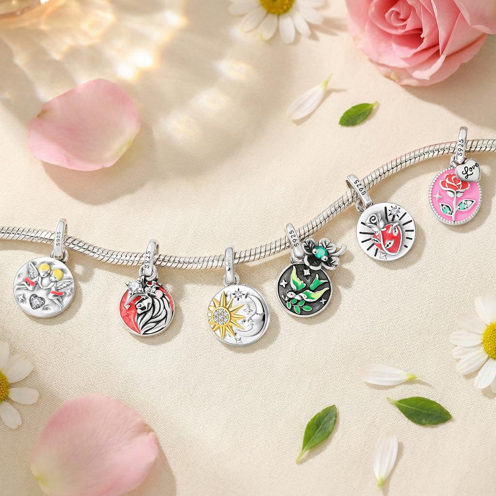 New Exquisite 925 Silver Lion Amulet Sun Moon Stars Angel Charms Beads Fit Bracelets Or Necklace Fine DIY Jewelry Gifts