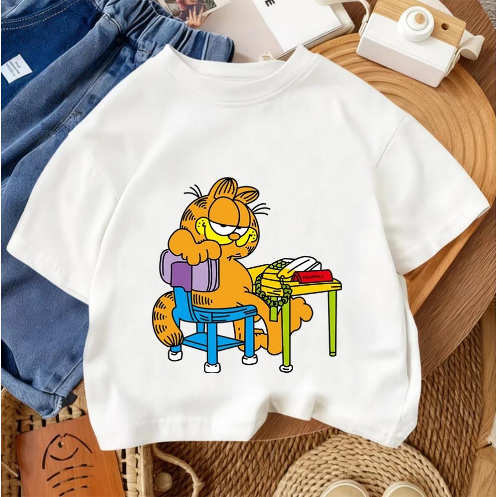 Cute Kids Fashion T Shirt Garfield Popular Cartoon For Boys Girls Summer Street Casual Outfit
