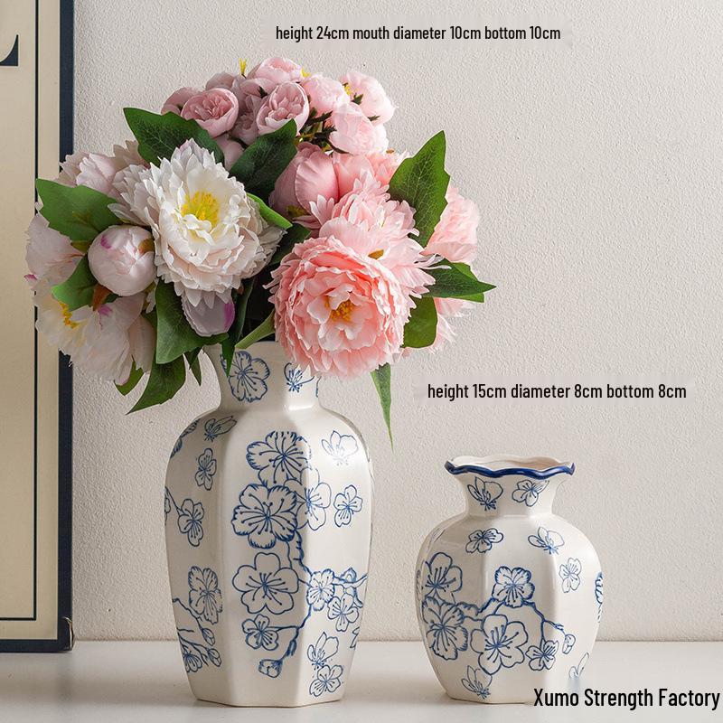 Vintage Blue & White Porcelain Ceramic Vase for Home Flower Arrangement