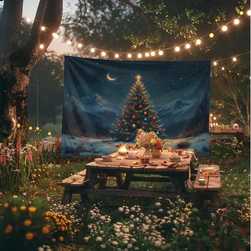 Blue Sky And Snow Wall Hanging Tapestry  Christmas Tree Wall Hanging Tree Wall Hanging Gorgeous Christmas Tree Fireplace Gifts