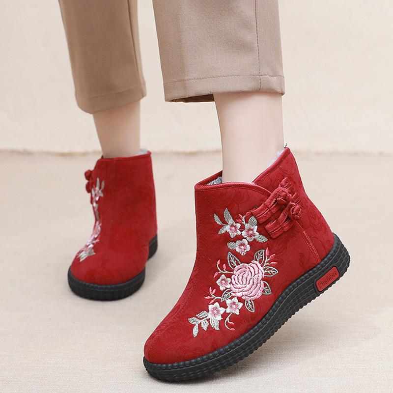 Thickened Floral Embroidery Women's Winter Boots Snow Boots Warm Shoes Mothers Shoes
