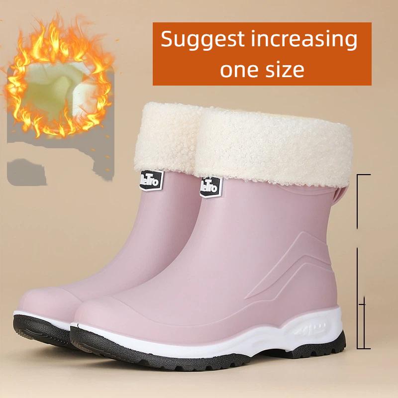 Comfortable Casual Lightweight Anti Slip Waterproof Wear Resistant And Fleece Short Tube Rain Shoes For Couples