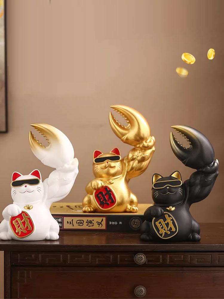 Resin cat animal sculpture Robbery Cat Kirin Arm Decorative Ornament Lucky Cat Sculpture piggy bank storage jar home decoration