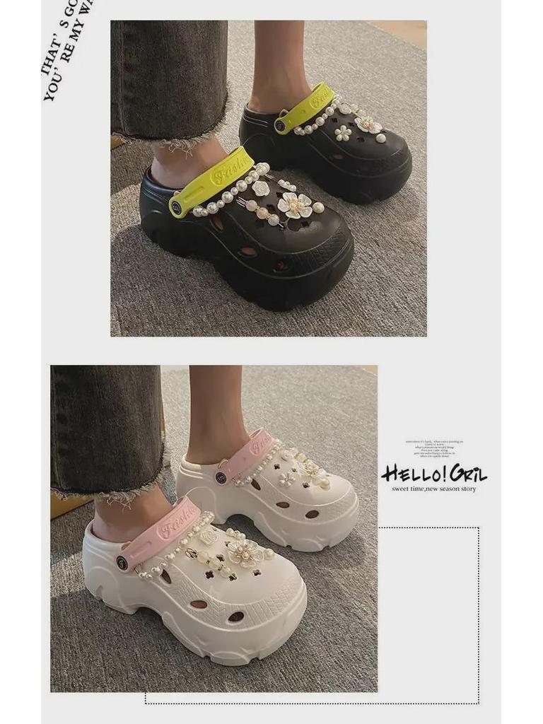 Summer 2024 Xiaoxiang Thick-Soled Closed-Toe Sandals for Women - Versatile Outdoor Slip-Ons