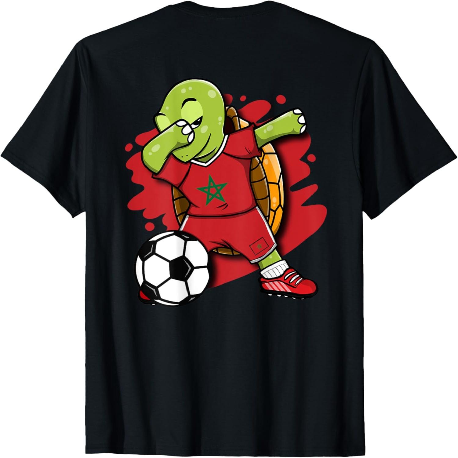 Dabbing Turtle Morocco Soccer Lover Jersey Moroccan Football T-Shirt S